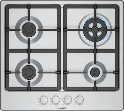 Bosch Serie 4 PGH6B5K90N kookplaat Roestvrijstaal Ingebouwd 60 cm Gaskookplaat 4 zone(s)