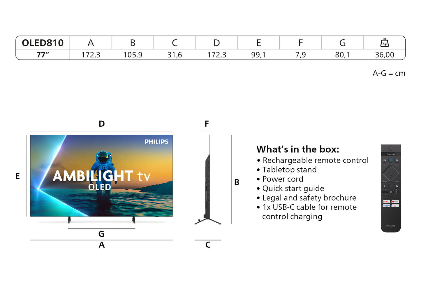 Philips 77OLED810/12 tv 195,6 cm (77") 4K Ultra HD Smart TV Wifi Zwart