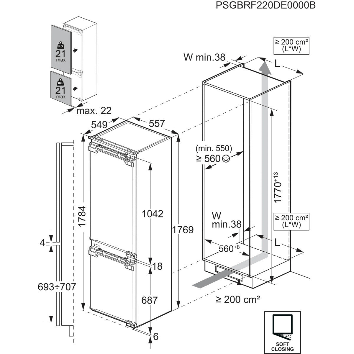 AEG Series 7000 TC7CS181AF Ingebouwd 245 l Wit