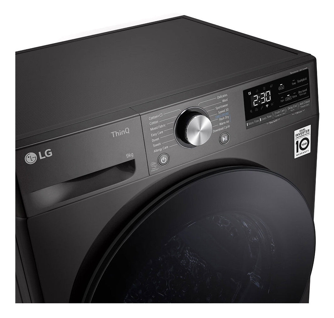 LG RH90V9ZVEN wasdroger Vrijstaand Voorlader 9 kg Zwart