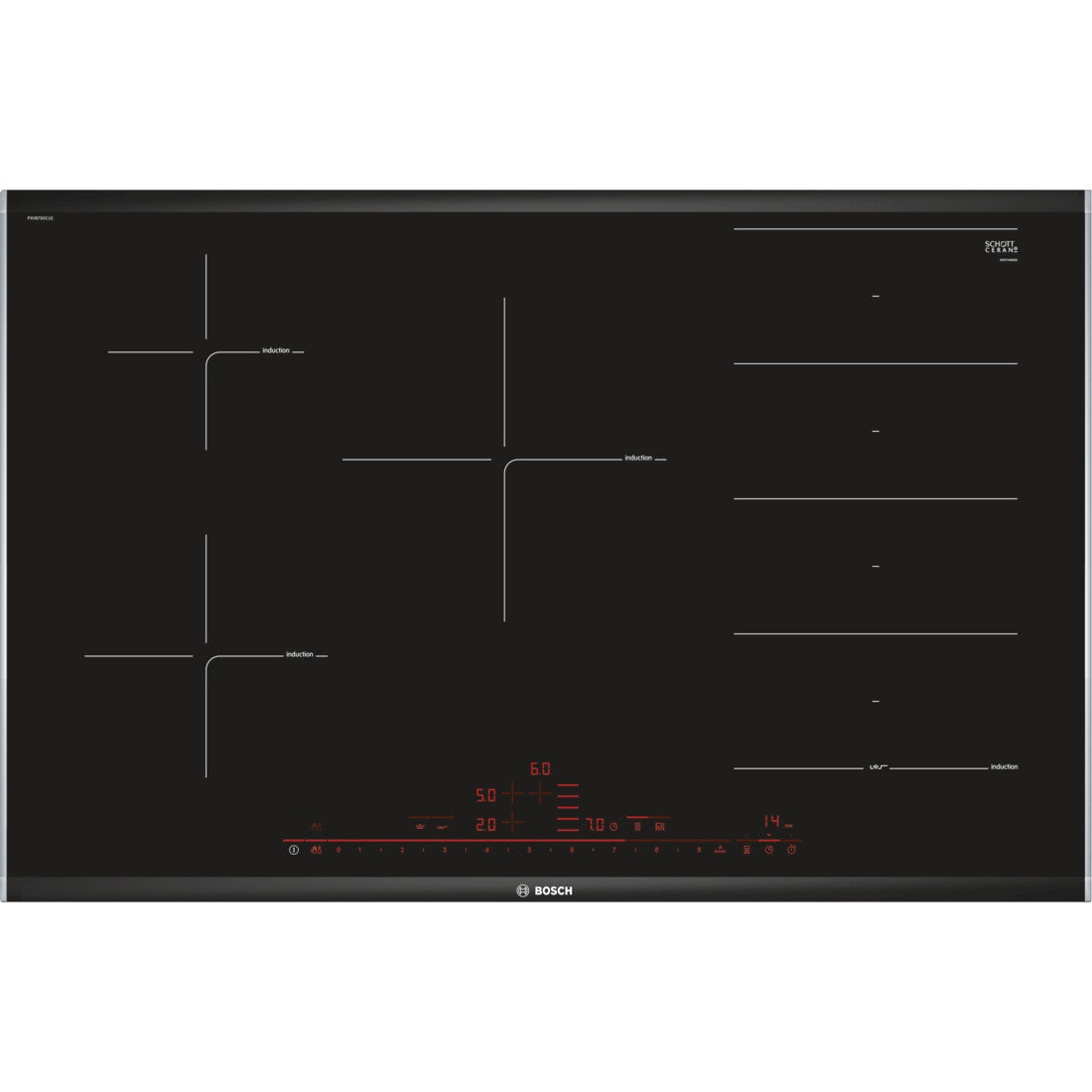 Bosch Serie 8 PXV875DC1E kookplaat Zwart Ingebouwd 80 cm Inductiekookplaat zones 5 zone(s)