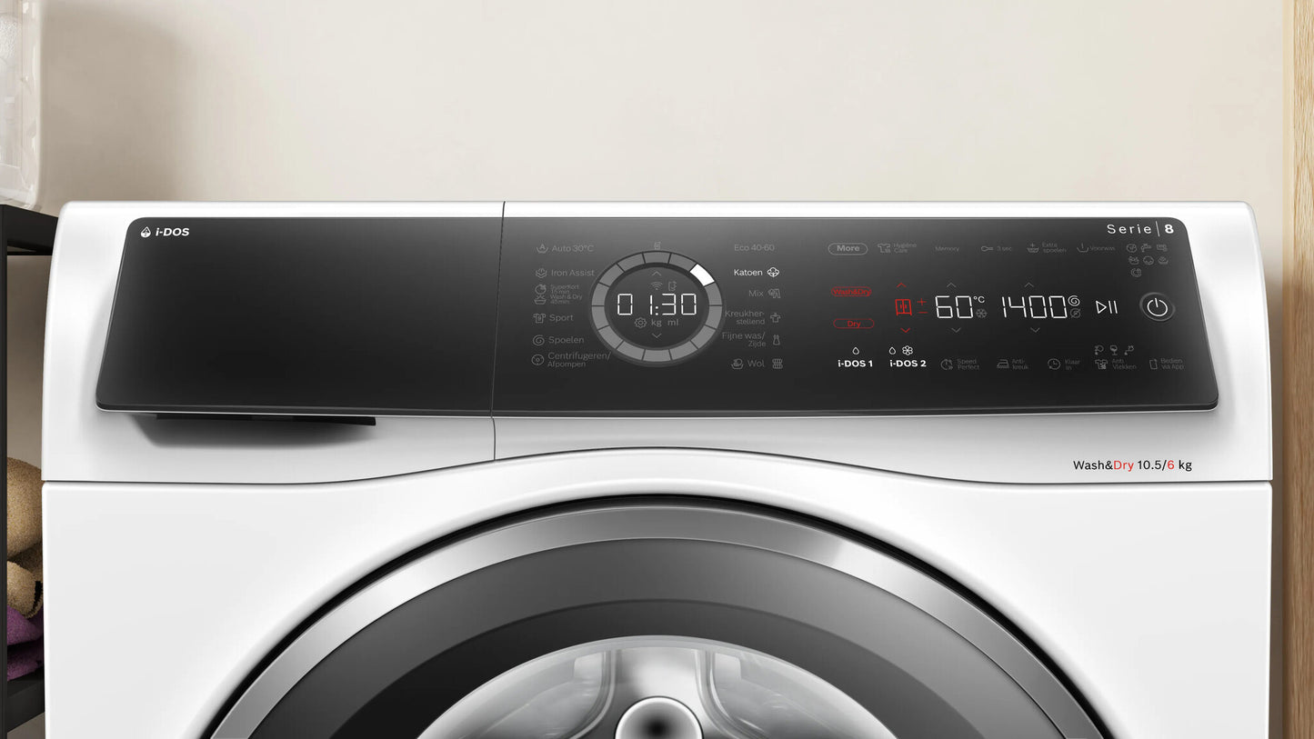 Bosch Serie 8 WNC254A0NL Was-droogcombinatie Vrijstaand Voorlader Zwart, Wit