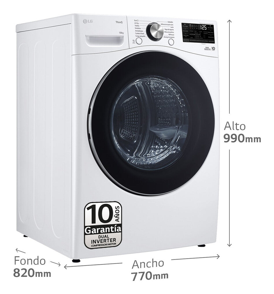 LG RH18U8AVCW wasdroger Vrijstaand Voorlader 18 kg Wit