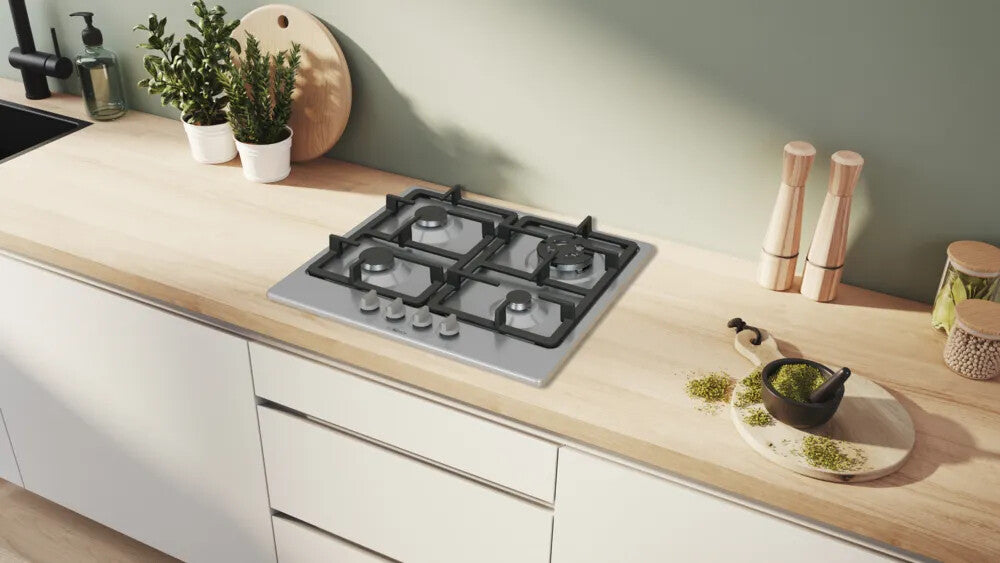 Bosch Serie 4 PGH6B5K90N kookplaat Roestvrijstaal Ingebouwd 60 cm Gaskookplaat 4 zone(s)