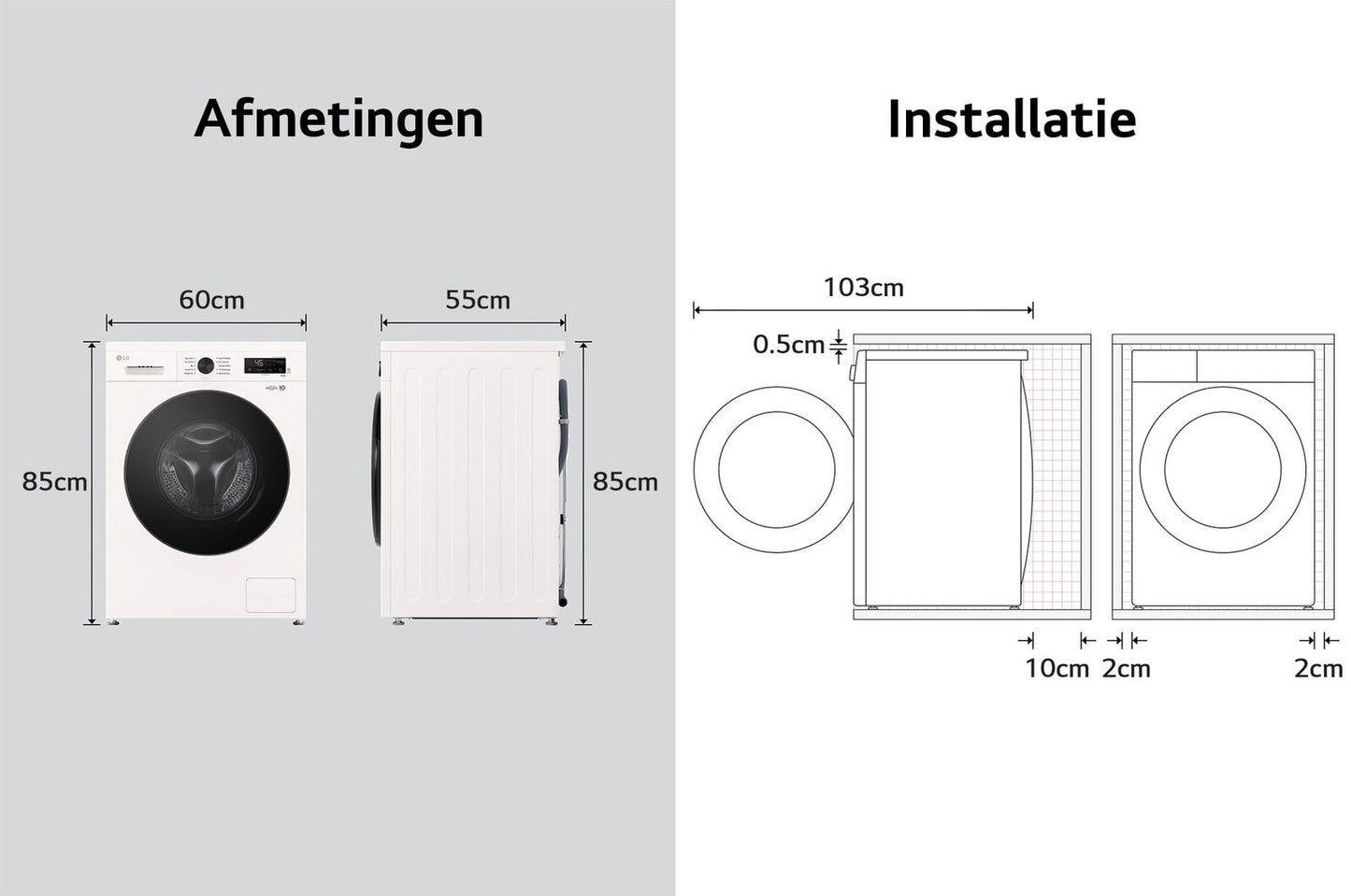 LG W4X1085NWB Was-droogcombinatie Vrijstaand Voorlader Wit