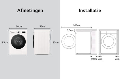 LG W4X1085NWB Was-droogcombinatie Vrijstaand Voorlader Wit