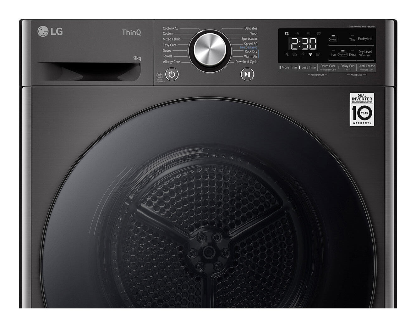 LG RH90V9ZVEN wasdroger Vrijstaand Voorlader 9 kg Zwart